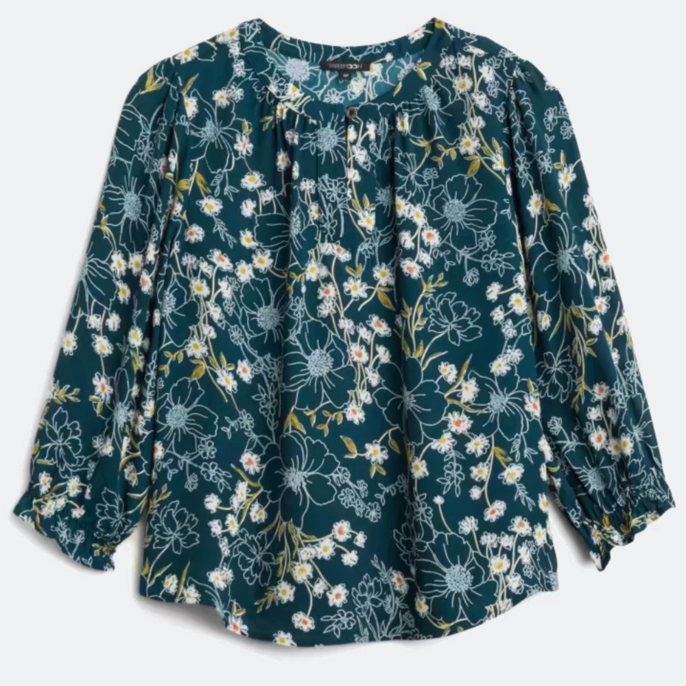 Teal flower print blouse